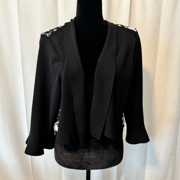 Calvin Klein Black Embroidery Floral Open Front Cardigan - Picture 3 of 9